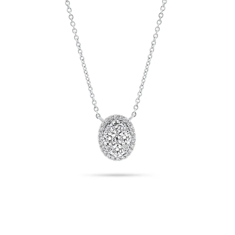 Women’s trendy chain necklaces-Diamond Halo Oval Pendant