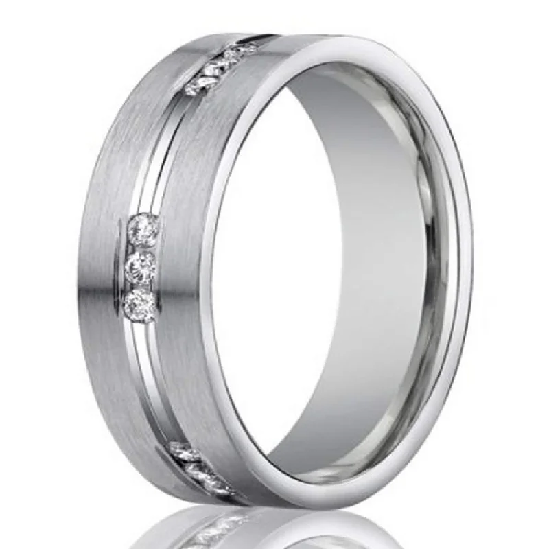 Women’s engagement rings with side stones-Men's White Gold Wedding Ring with 18 Diamonds | 6mm