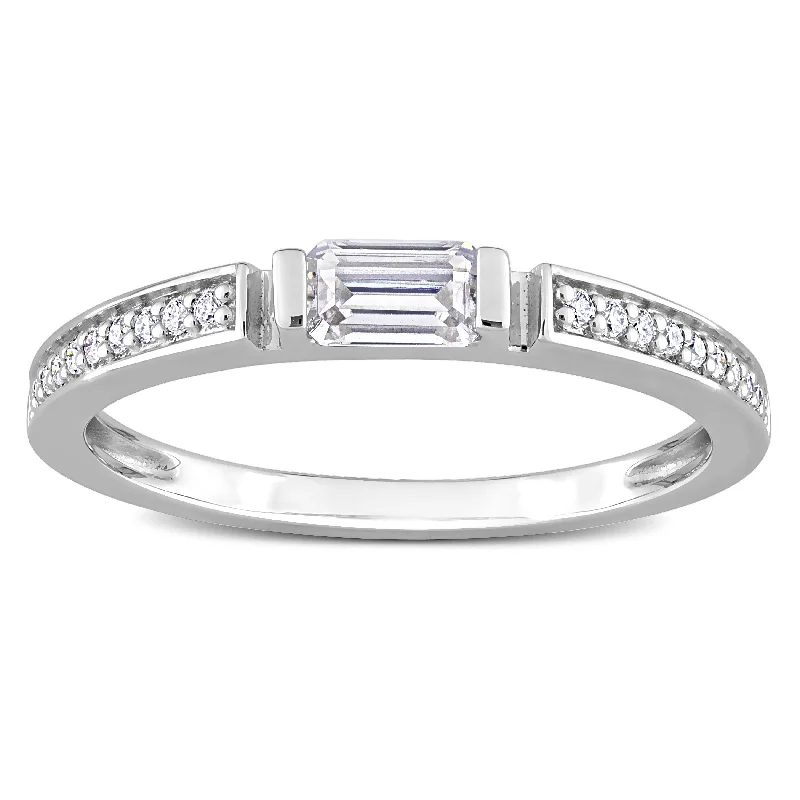 Women’s luxury engagement rings-Miadora 3/8ct DEW Moissanite Bar Semi-Eternity Ring in Sterling Silver