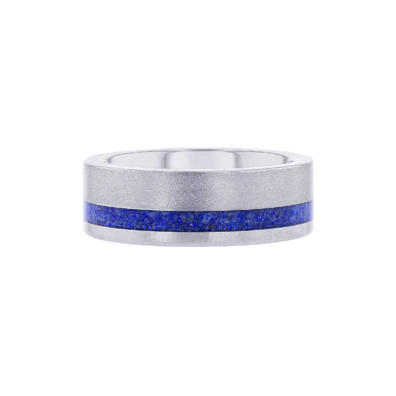 Women’s oval-shaped diamond engagement rings-Wyatt Lapis Lazuli & Tungsten Wedding Ring