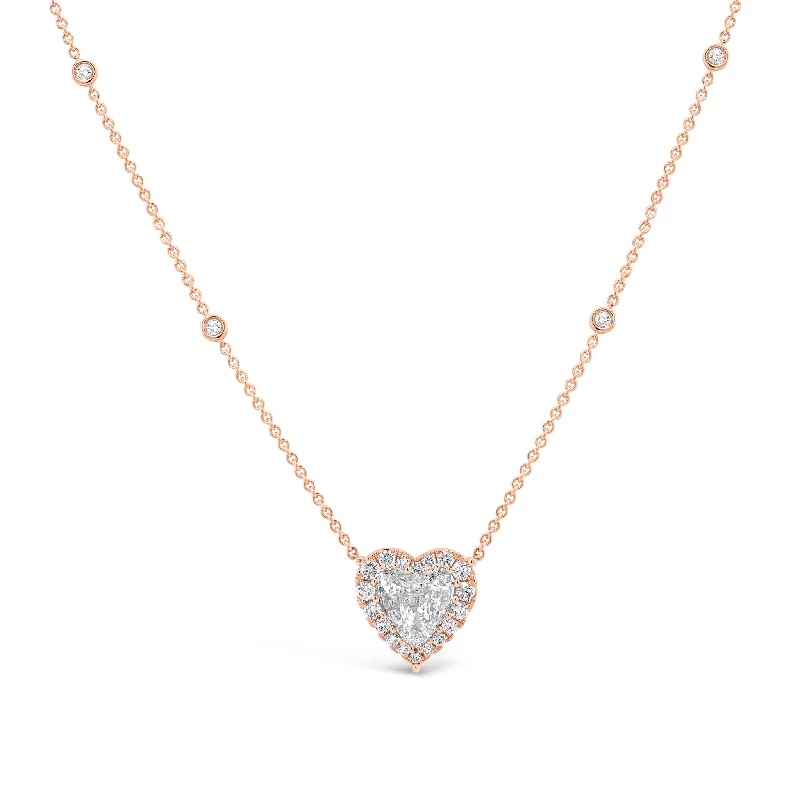 Women’s large pendant necklaces-Diamond Heart Pendant Necklace with Halo