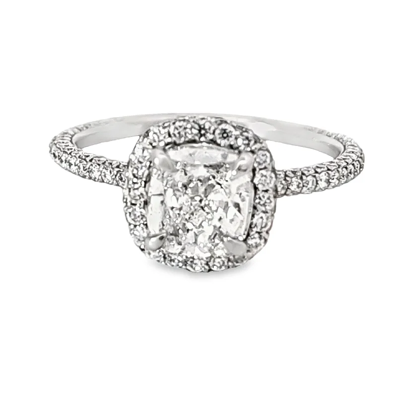 Women’s engagement rings with platinum bands-DIAMOND ENGAGEMENT RING - 1.2 TCW CUSHION CENTER