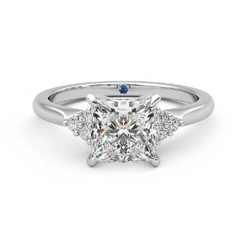 Women’s eco-friendly engagement rings-Princess Cut Moissanite Engagement Ring with Hidden Anniversary Stone and Accents