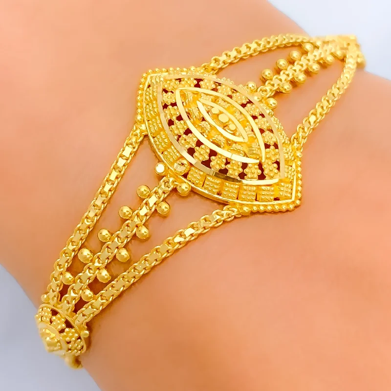 Women’s open bangle bracelets-Traditional Marquise 22k Gold Bracelet