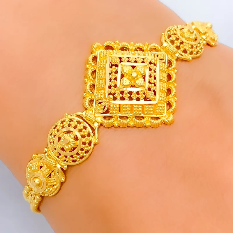 Women’s trendy bracelets-Decorative Diamond-Shaped 22k Gold Bracelet