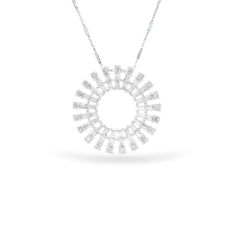 Women’s diamond necklaces-Baguette Diamond Sunburst Pendant Necklace