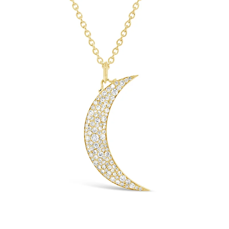 Women’s anniversary necklaces-Pave Diamond Crescent Moon Pendant