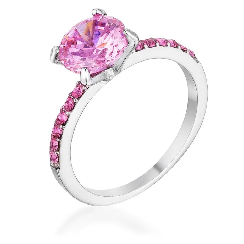 Women’s bold rings-2.3CT Pink and Amethyst Cubic Zirconia Rhodium-Plated Ring