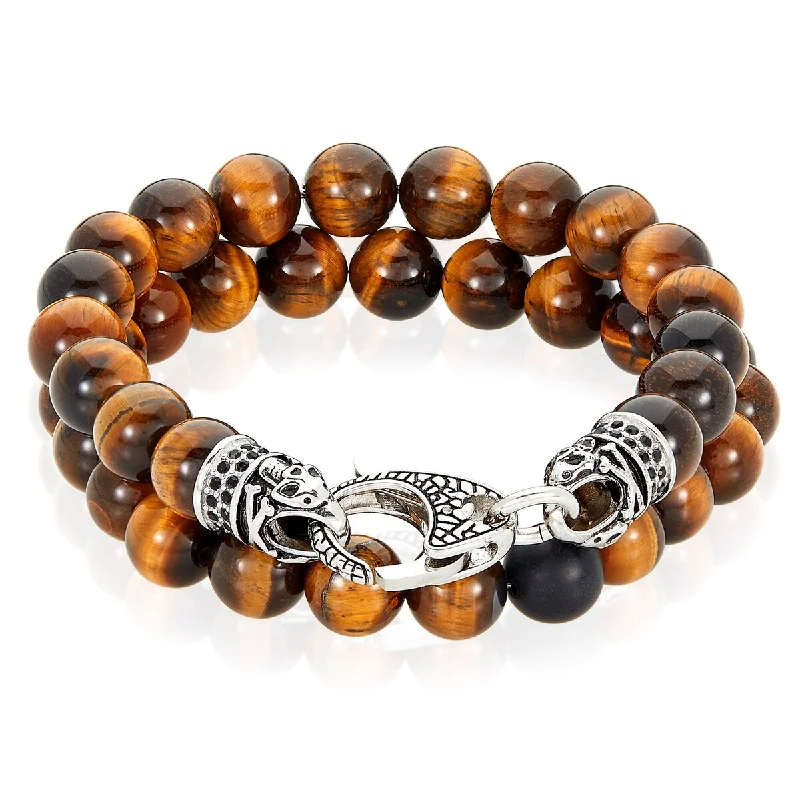 Women’s antique bracelets-Men's Stainless Steel and Tiger's Eye Stone Bracelet Set