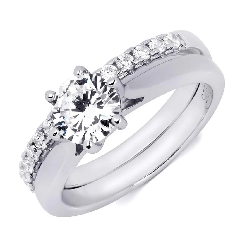 Women’s art deco rings-Sterling Silver Round Cut 1.5 Carat Bridal Anniversary Ring Set