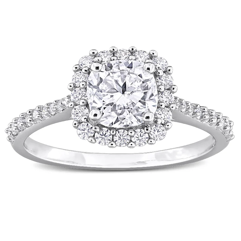 Women’s stackable rings-Miadora 1 3/8ct DEW Cushion-Cut Created Moissanite Halo Ring in Sterling Silver