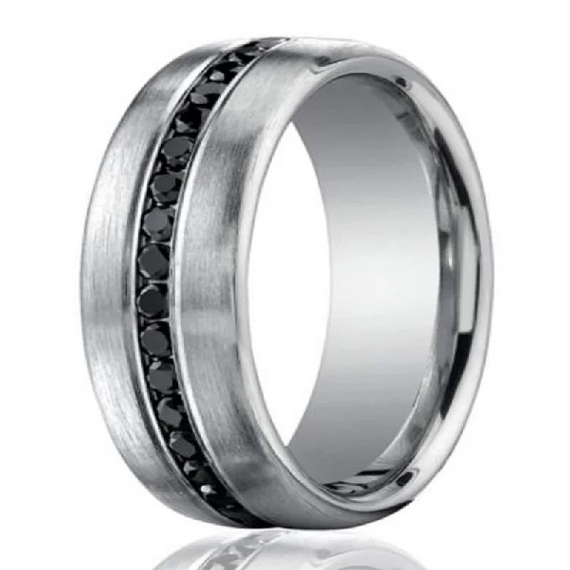 Women’s platinum and diamond engagement rings-7.5mm 950-Platinum Black Diamond Men’s Wedding Ring