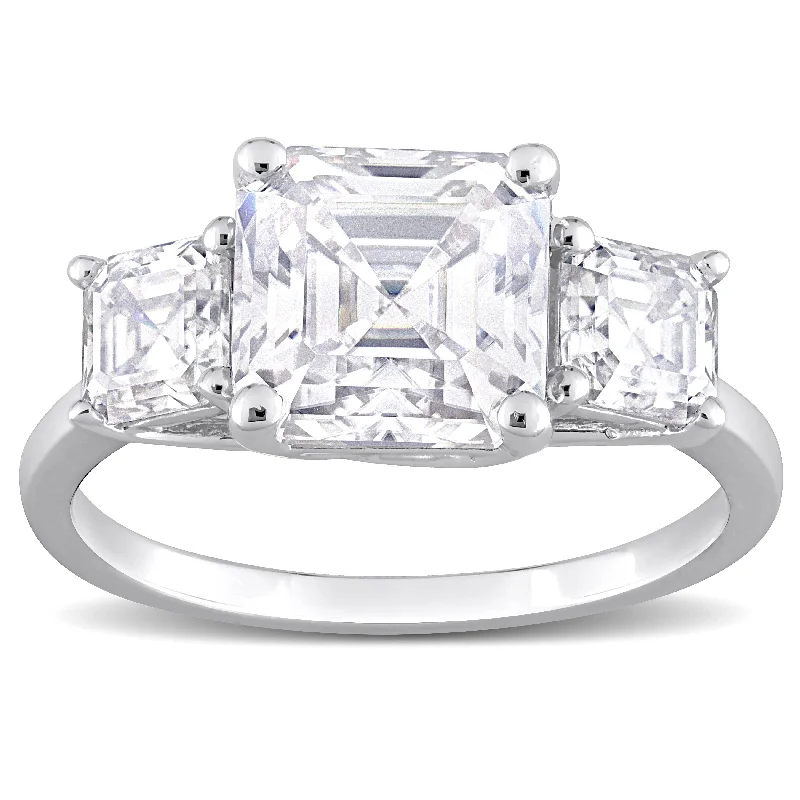 Women’s classic diamond rings-Miadora 3 1/2ct DEW Octagon Asscher-Cut Created Moissanite Three Stone Ring in Sterling Silver