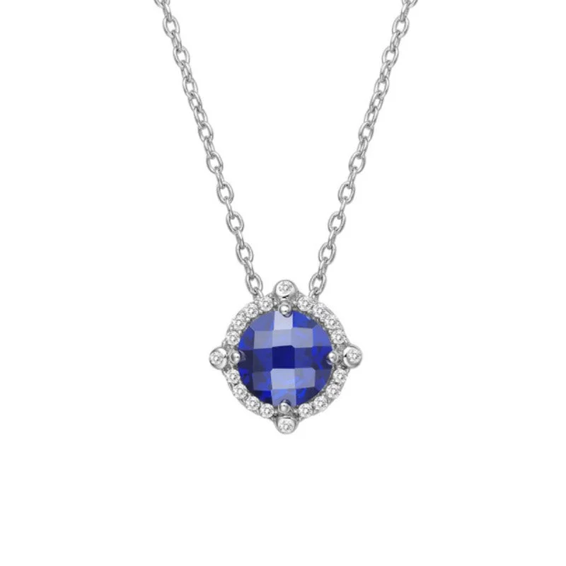 Women’s fine necklaces-Sapphire and Lassaire Diamond Halo Pendant