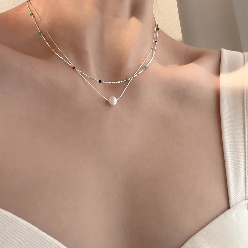 Women’s silver necklaces-Women's Sweet Geometric Imitation Pearl Alloy Necklace Necklaces