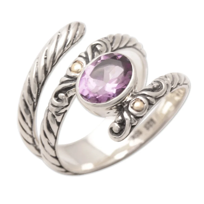 Women’s wedding set rings-Novica Handmade Radiant Style Gold-Accented Amethyst Cocktail Ring