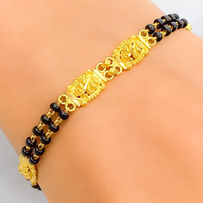 Women’s tennis bracelets-Palatial Dual Strand 22k Gold Black Bead Bracelet