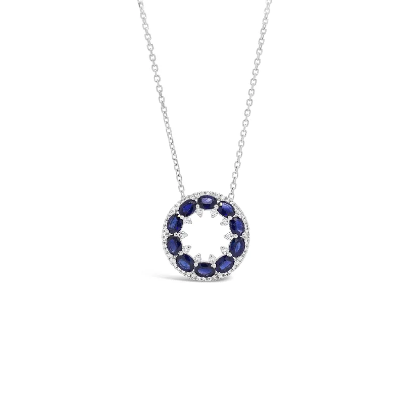 Women’s charm pendant necklaces-Sapphire & Diamond Circle Pendant Necklace