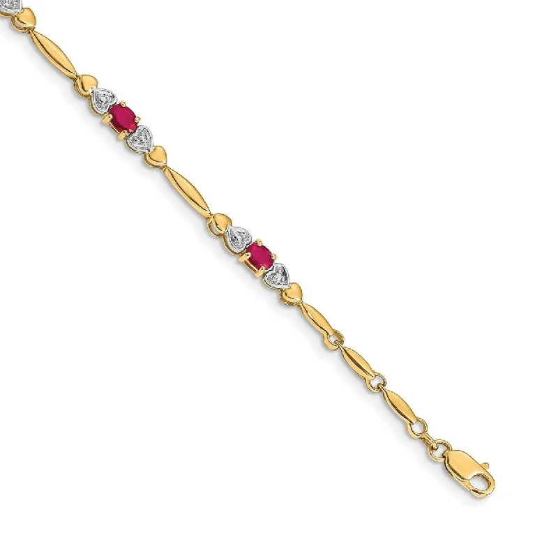 Women’s big bangles-Curata 14k Diamond and Composite Ruby Bracelet