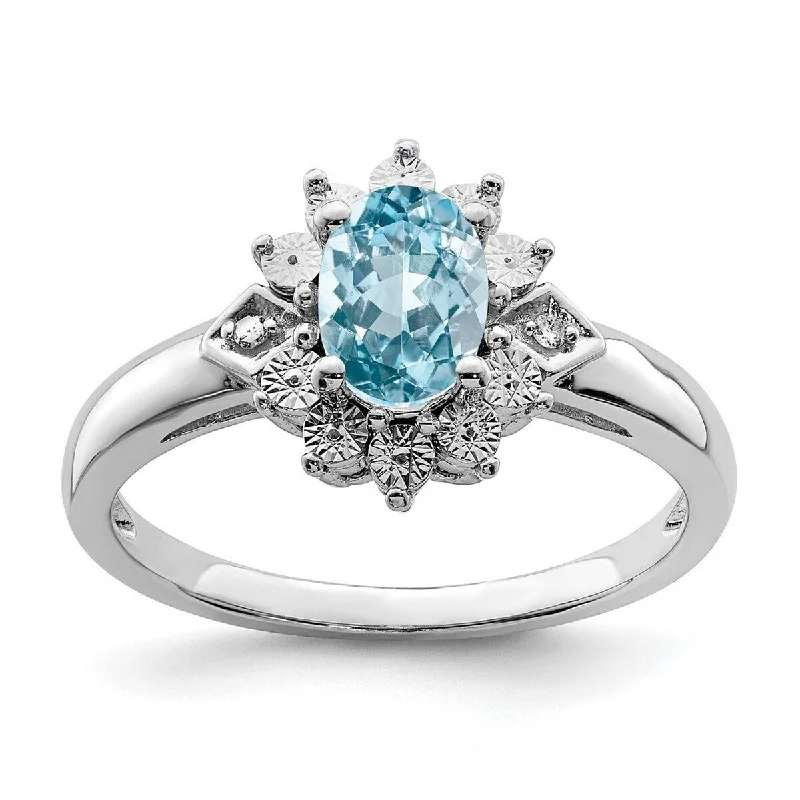 Curata 925 Sterling Silver Diamond and Light Blue Topaz Ring