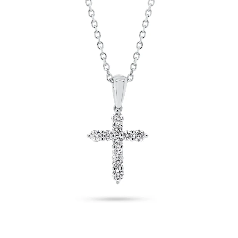 Women’s high-end necklaces-Diamond 10-Stone Small Cross Pendant