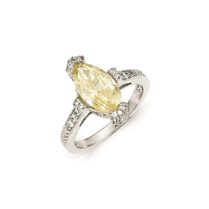 Curata 925 Sterling Silver Textured Yellow and White CZ Cubic Zirconia Marquise Ring