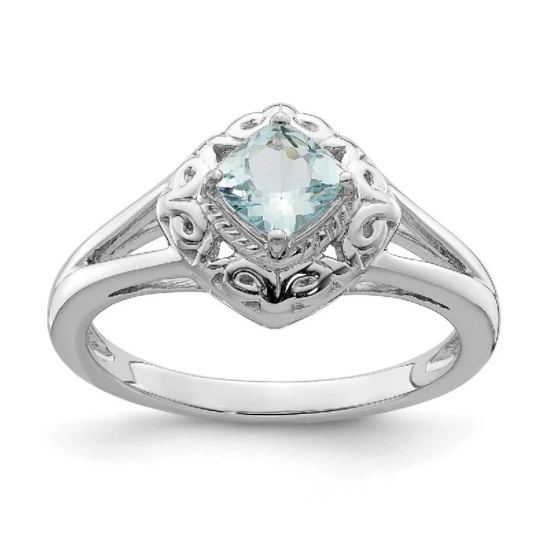 Curata 925 Sterling Silver Polished Open back Aquamarine Square Ring