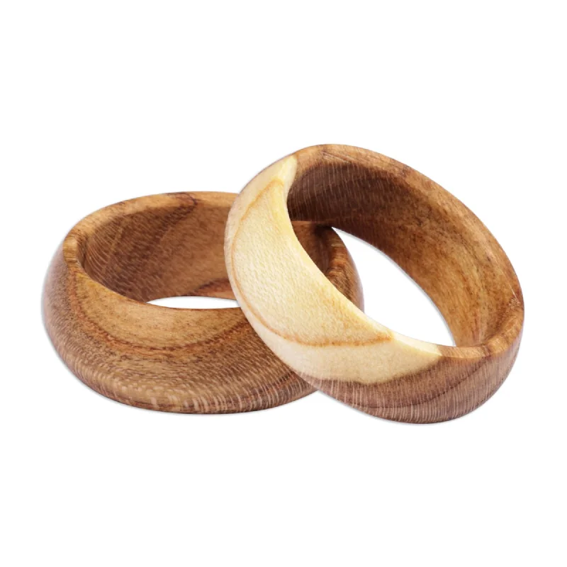 Women’s gold rings-Novica Handmade Natural Duo Wood Band Rings (Pair)