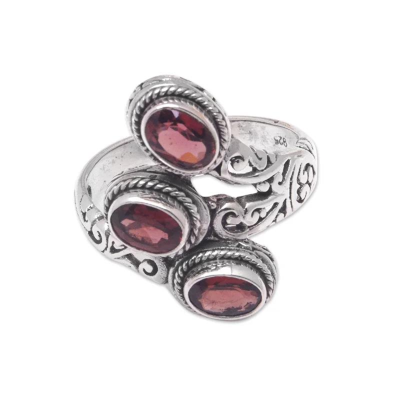 Women’s boho rings-Novica Handmade Flaming Roots Garnet Cocktail Ring