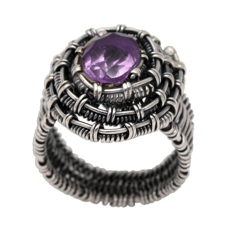 Women’s vintage rings-Novica Handmade Guarded Wire In Purple Amethyst Cocktail Ring