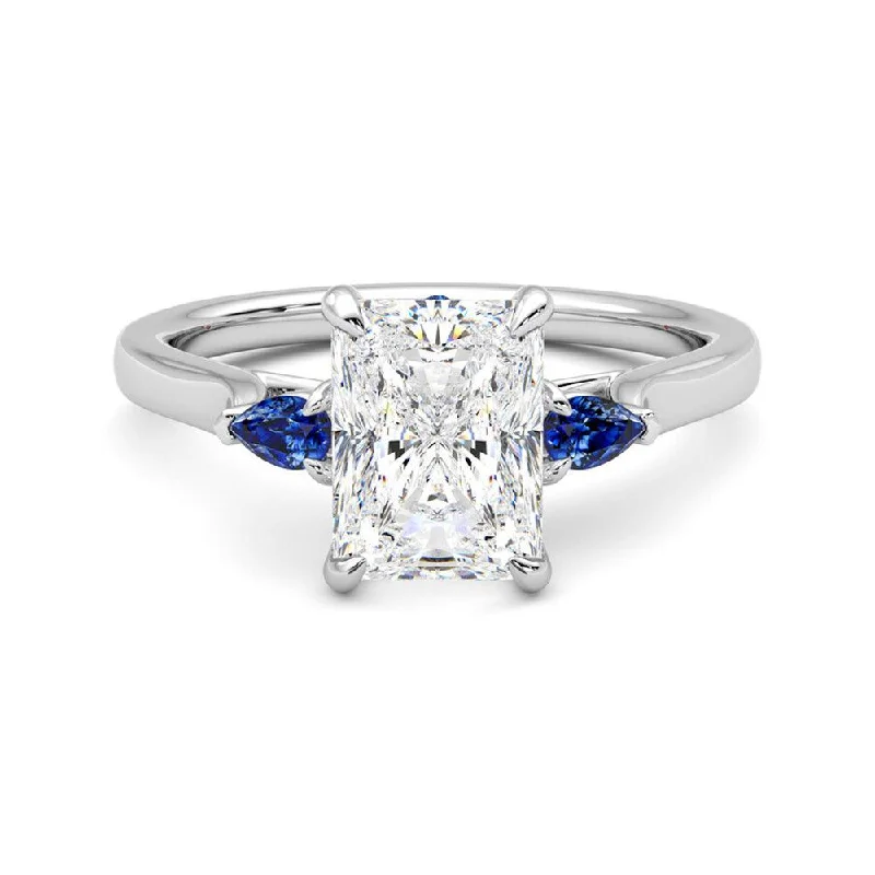 Women’s vintage-inspired engagement rings-Three Stone Radiant Cut Moissanite Engagement Ring with Hidden Anniversary Stone Accent