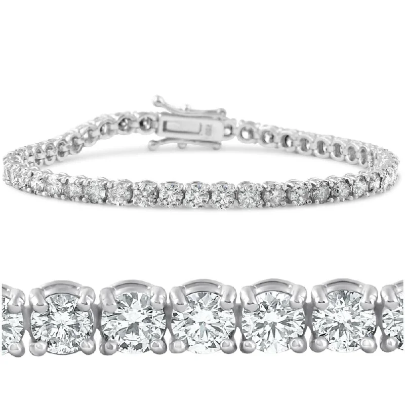 Women’s men’s style cuff bracelets-6.25 Ct Diamond Tennis Bracelet 7" One Row Natural Round Diamonds White Gold