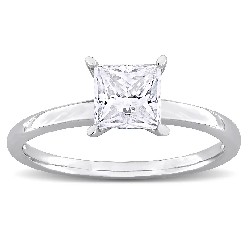 Women’s butterfly rings-Miadora 7/8ct DEW Square-cut Created Moissanite Solitaire Ring in Sterling Silver