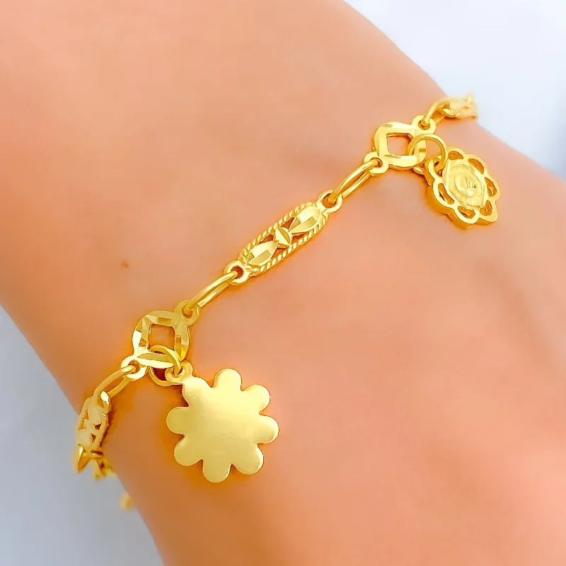 Women’s stacking bangle sets-Elevated Floral Charm 22k Gold Bracelet