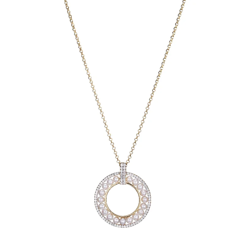 Women’s vintage-style pendant necklaces-Pearl & Crystal Circle Pendant