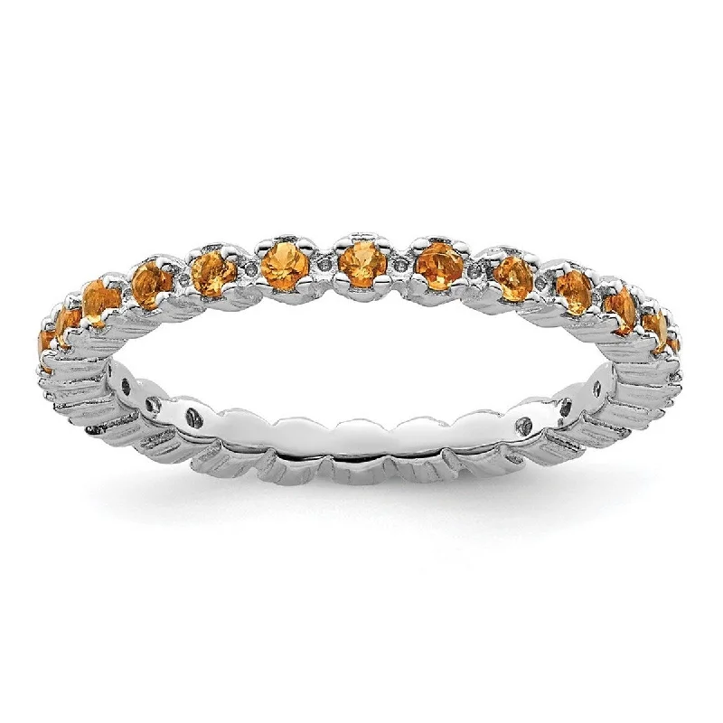 Curata 925 Sterling Silver Polished Prong set Patterned Stackable Expressions Citrine Ring