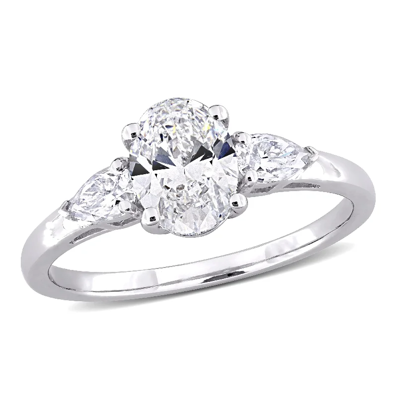 Women’s emerald cut rings-Miadora 1 3/4ct DEW Created Moissanite 3-Stone Ring in 10k White Gold