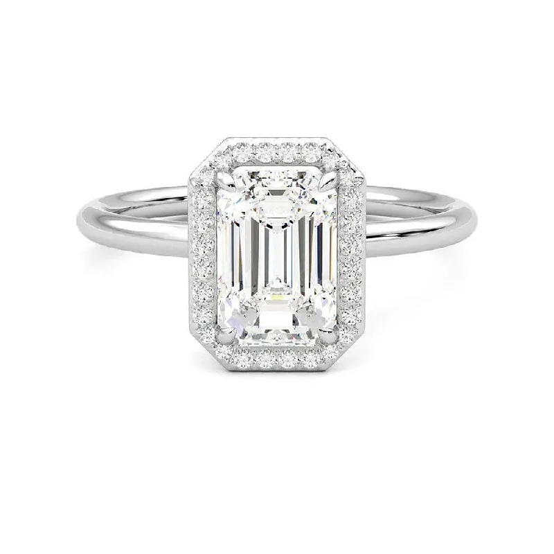 Women’s twisted band engagement rings-Emerald Cut Halo Moissanite Engagement Ring with Hidden Anniversary Stone Accent