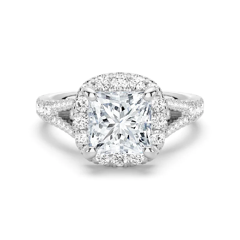 Women’s simple engagement rings-NEW Princess Cut Split-Shank Moissanite Halo Engagement Ring