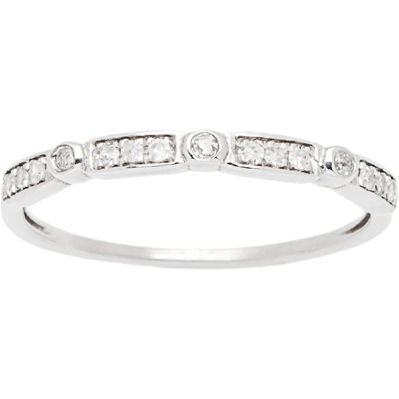 Women’s handmade rings-10k White Gold 1/6ct TDW Pave Diamond Vintage-styled Stackable Ring