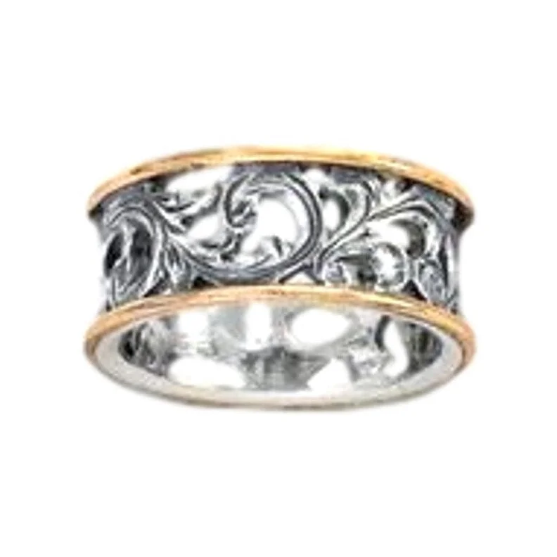 Women’s contemporary wedding rings-Vogt Silversmiths Western Ring Womens Hollow Valley Silver 027-2307