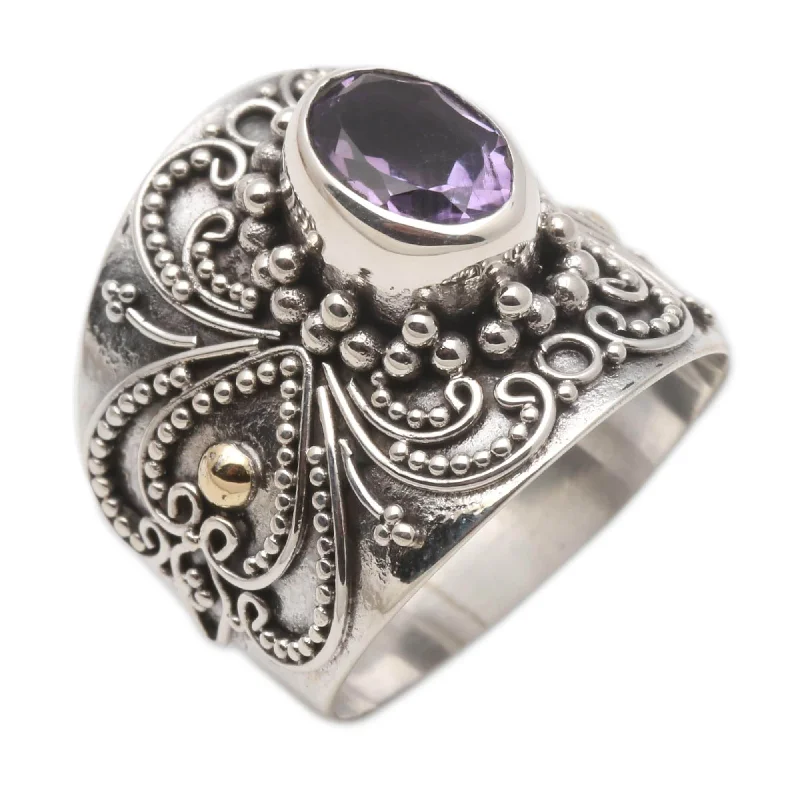 Women’s stackable wedding rings-Novica Handmade Oval Lilac Glow Gold Accent Amethyst Cocktail Ring