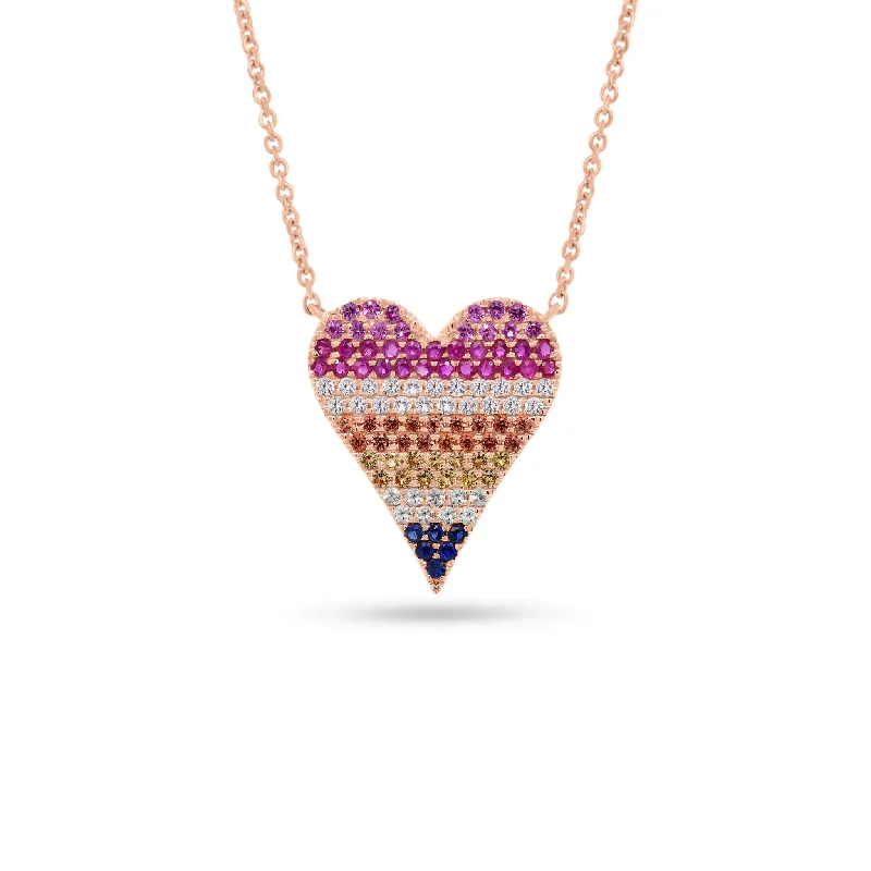 Women’s two-tone chain necklaces-Multicolor Gemstone Heart Pendant