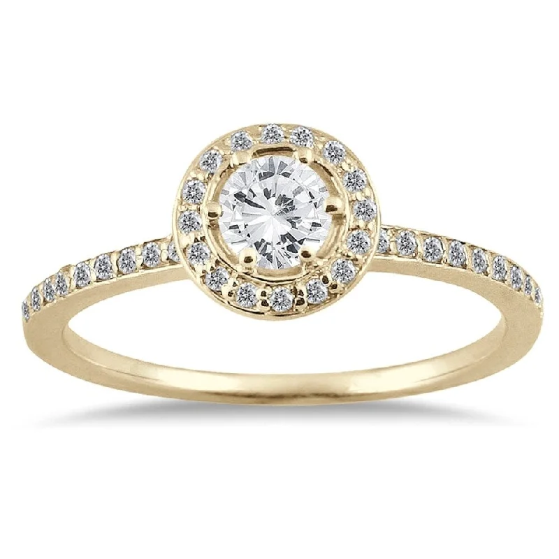 1/2 Carat TW Diamond Halo Ring in 14K Yellow Gold