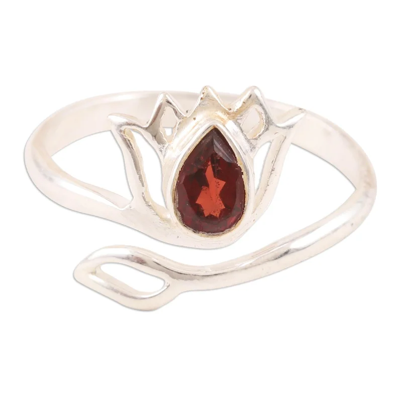 Women’s custom engagement rings-Novica Handmade Radiant Lotus Garnet Wrap Ring