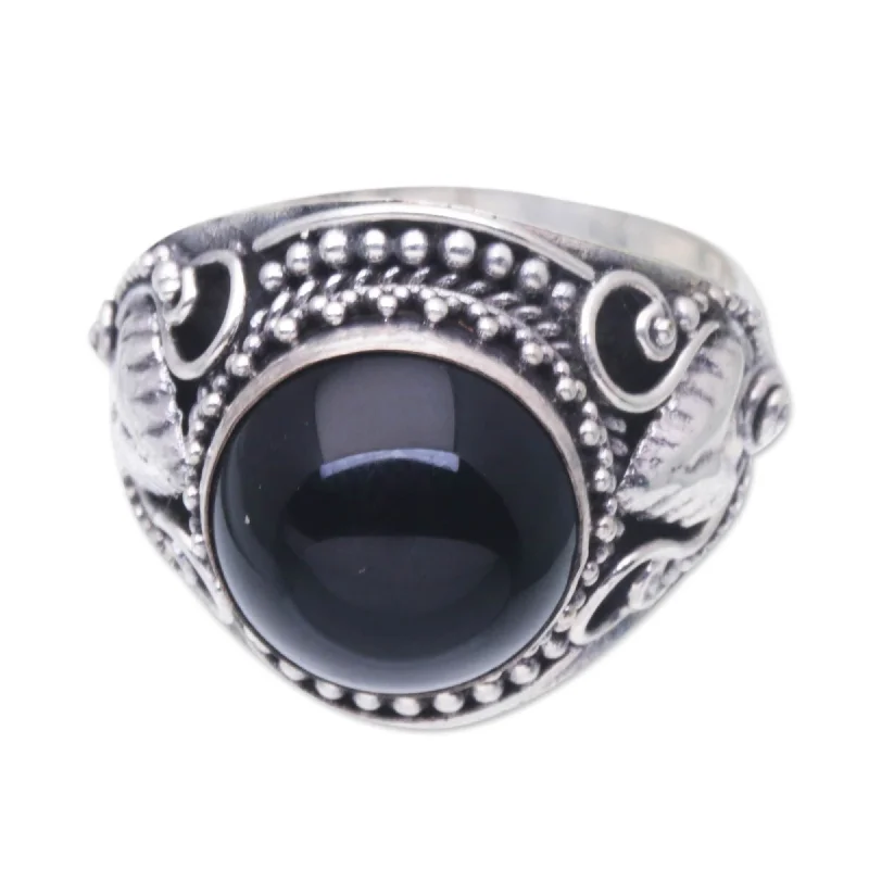 Women’s blue sapphire rings-Novica Handmade Majestic Vitality Onyx Cocktail Ring