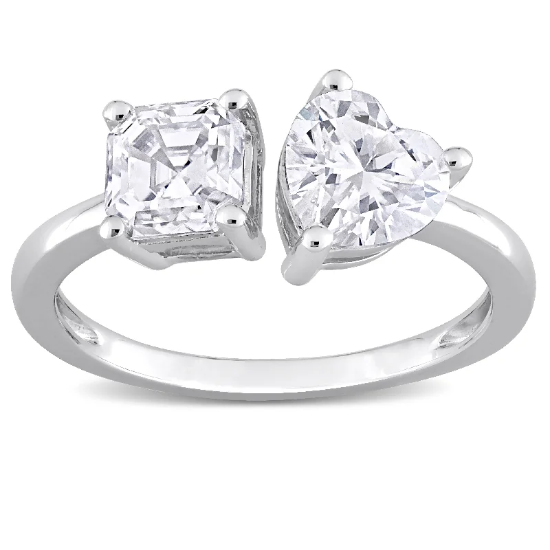 Women’s oval rings-Miadora 2ct DEW Created Moissanite Two Stone Ring in Sterling Silver