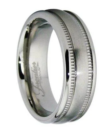 Women’s affordable engagement rings-Men's Titanium Wedding Ring with Milgrain Edges | 6.5mm