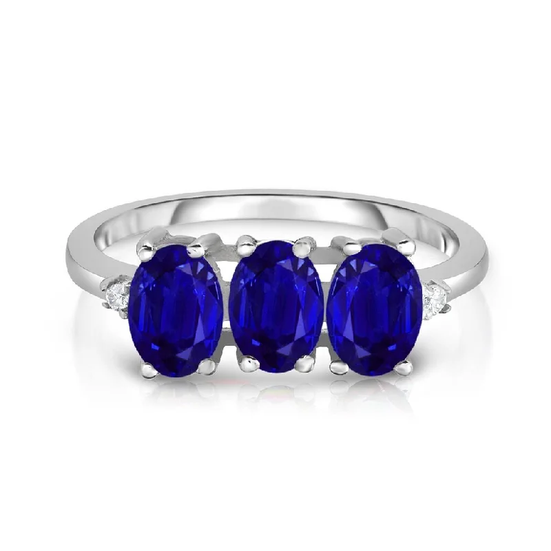 Women’s round-cut engagement rings-Sterling Silver Blue Sapphire 3 Stone Ring 3.00 Cttw Sizes 6 7 8 9 Lab Created