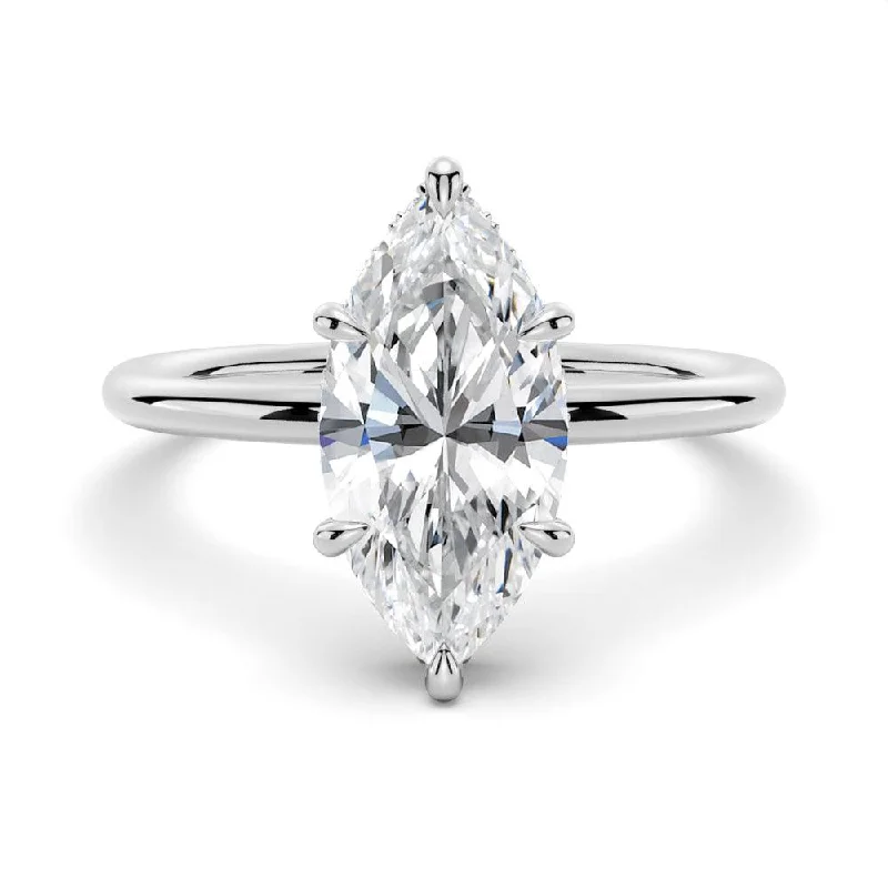 Women’s matching wedding and engagement rings-Petite Marquise Solitaire Moissanite Engagement Ring With Hidden Halo